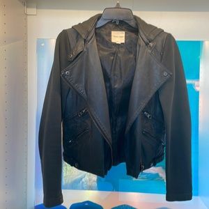 Faux leather jacket w/ removable hood (zipper)